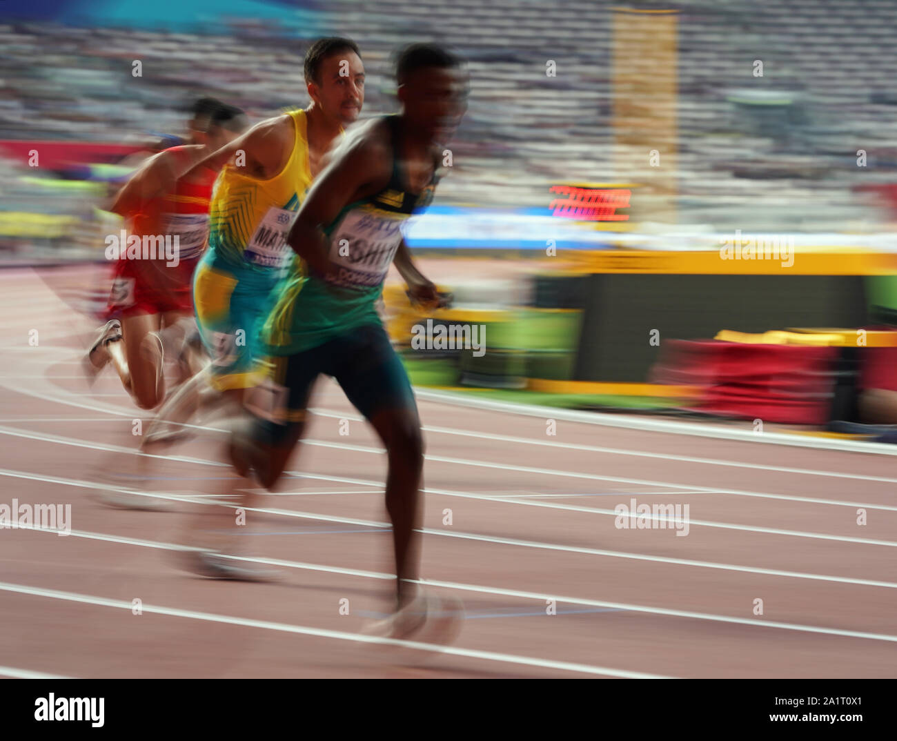 Doha in Qatar. 28 Sep, 2019. Luca Mathews dell Australia a competere in 800 metri per gli uomini durante il XVII IAAF mondiale di atletica Al Khalifa Stadium di Doha, in Qatar. Ulrik Pedersen/CSM/Alamy Live News Foto Stock