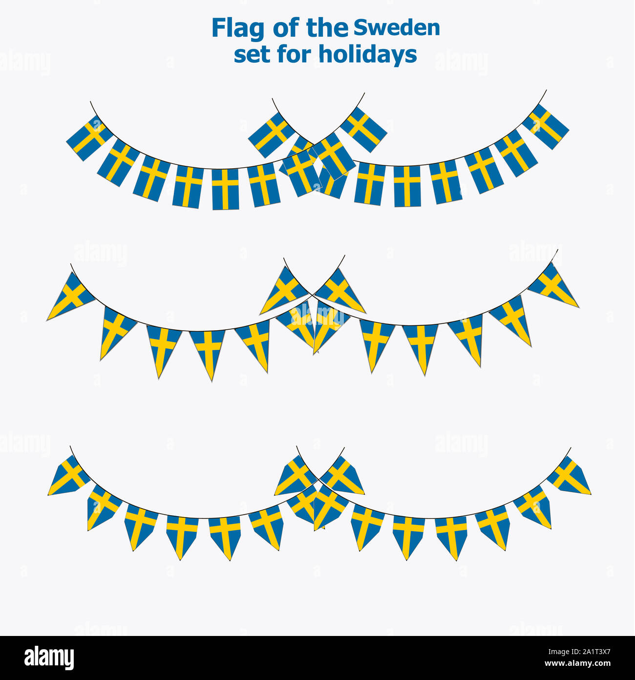 Luminosa impostata con le bandiere della Svezia. Felice giorno della Svezia bandiere. Illustrazione luminoso con sfondo bianco . Foto Stock