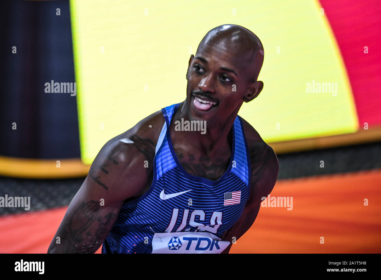 Jeff Henderson (USA) vince la medaglia d argento nel salto in lungo finale degli uomini. IAAF mondiale di atletica, Doha 2019 Foto Stock