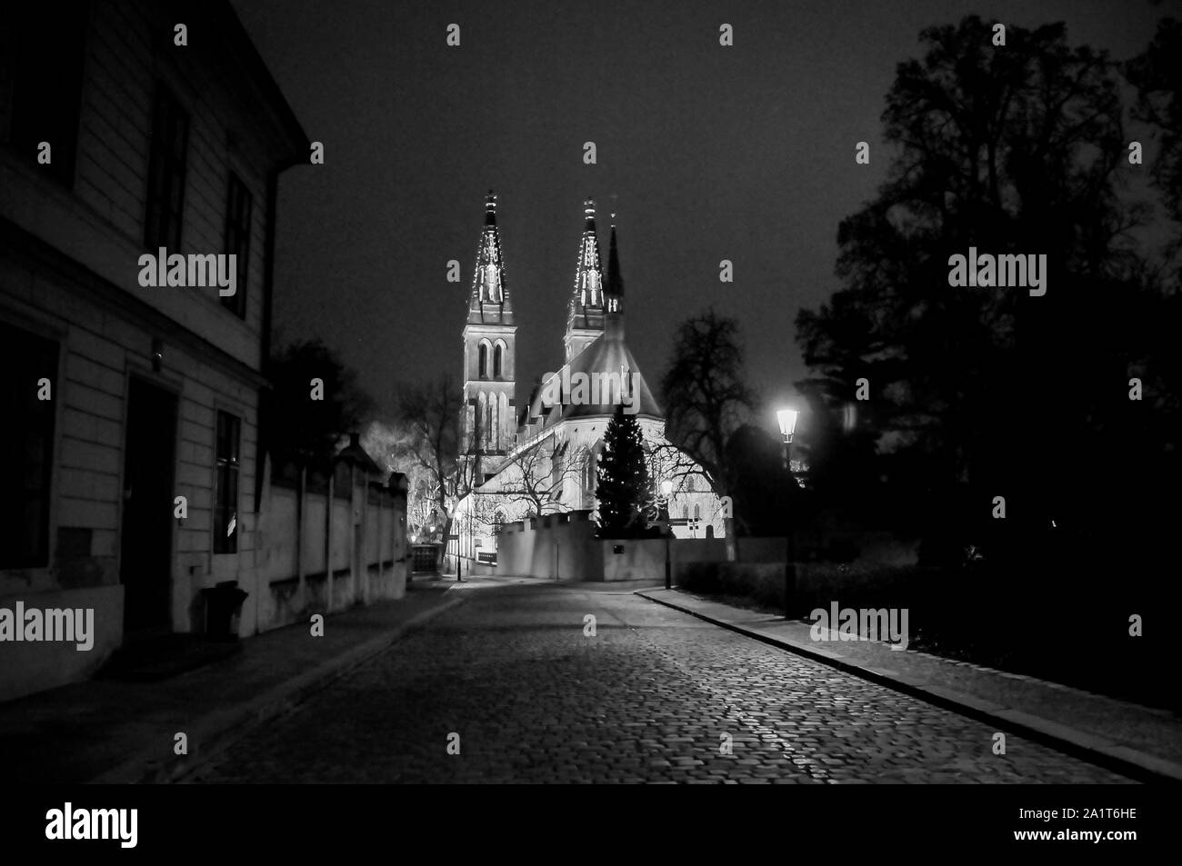 Cattedrale di San Vito a Praga di notte Foto Stock