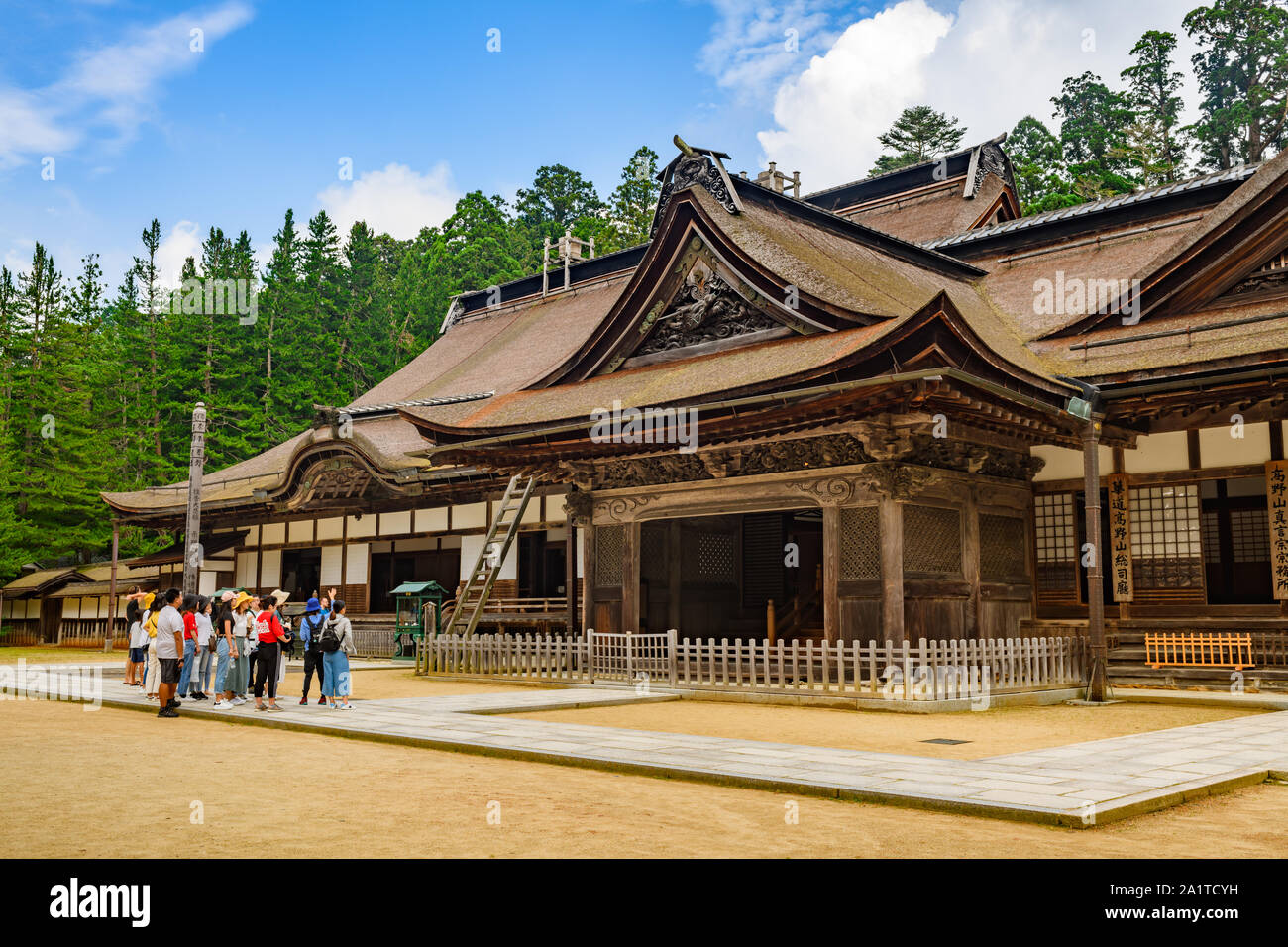 Wakayama, Giappone - 24 Luglio 2019: Turisti in un timore reverenziale per la maestosa architettura risalente al XVI secolo. Foto Stock