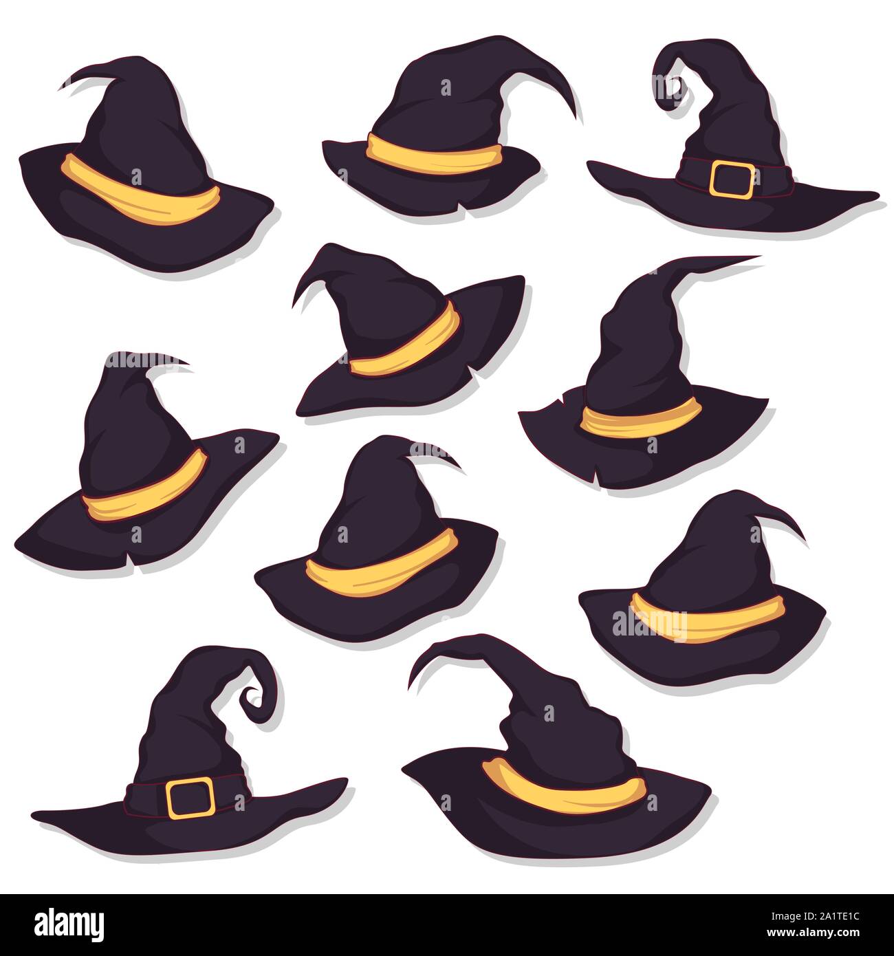 Set di halloween hat illustrazione vettoriale. witch hat isolato su bianco Illustrazione Vettoriale