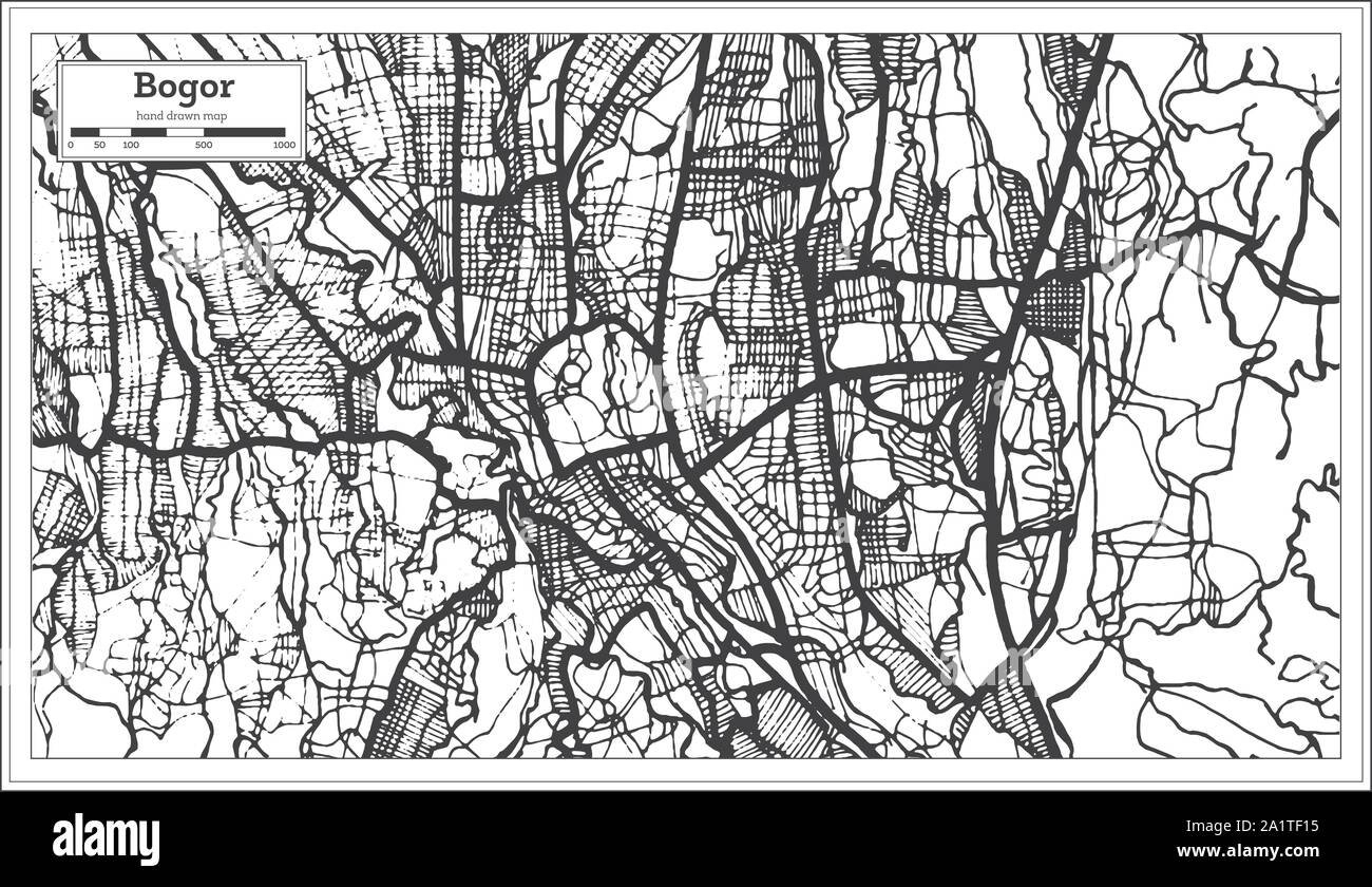 Bogor Indonesia Mappa della città in bianco e nero e a colori. Mappa di contorno. Illustrazione Vettoriale. Illustrazione Vettoriale