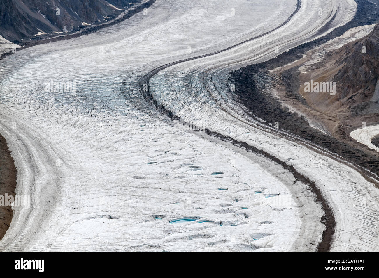 Vista ravvicinata della Kaskawulsh morena del ghiacciaio nel Parco Nazionale Kluane, Yukon, Canada Foto Stock