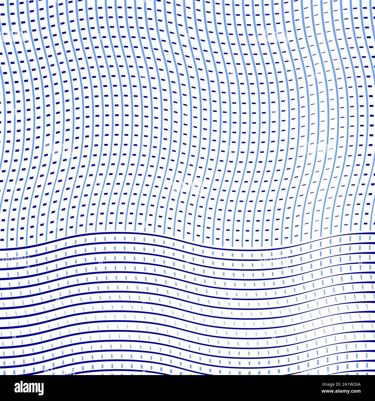 Le due tonalità, a 2 colori linee tratteggiate, speckle, cucitura, diffuso schema geometrico. Fitto reticolo ondulate, griglia. A intreccio, interconnettendo lineal, maglia lineare pat Illustrazione Vettoriale
