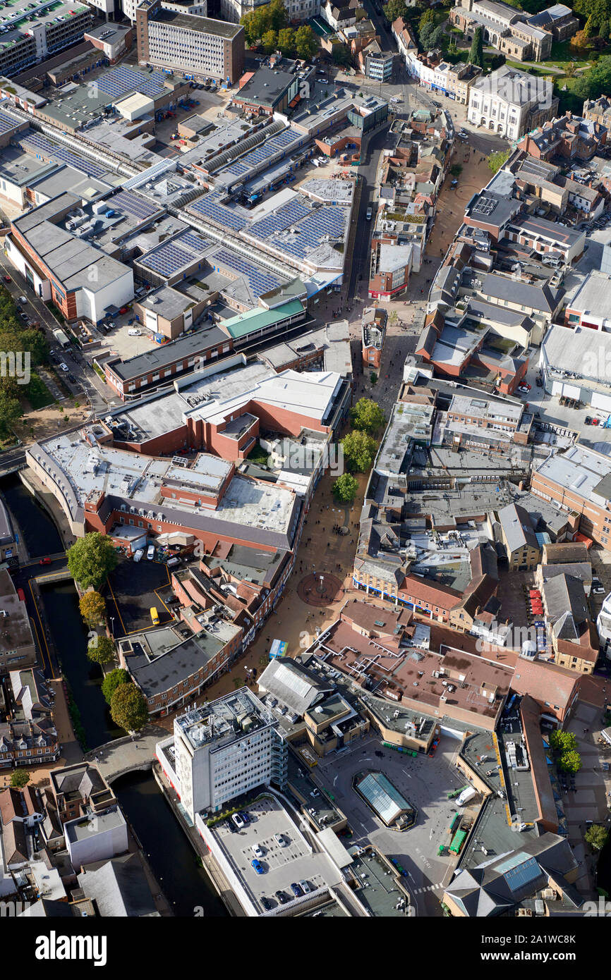 Vista aerea della High Street in Chelmsford city centre, Essex Foto Stock