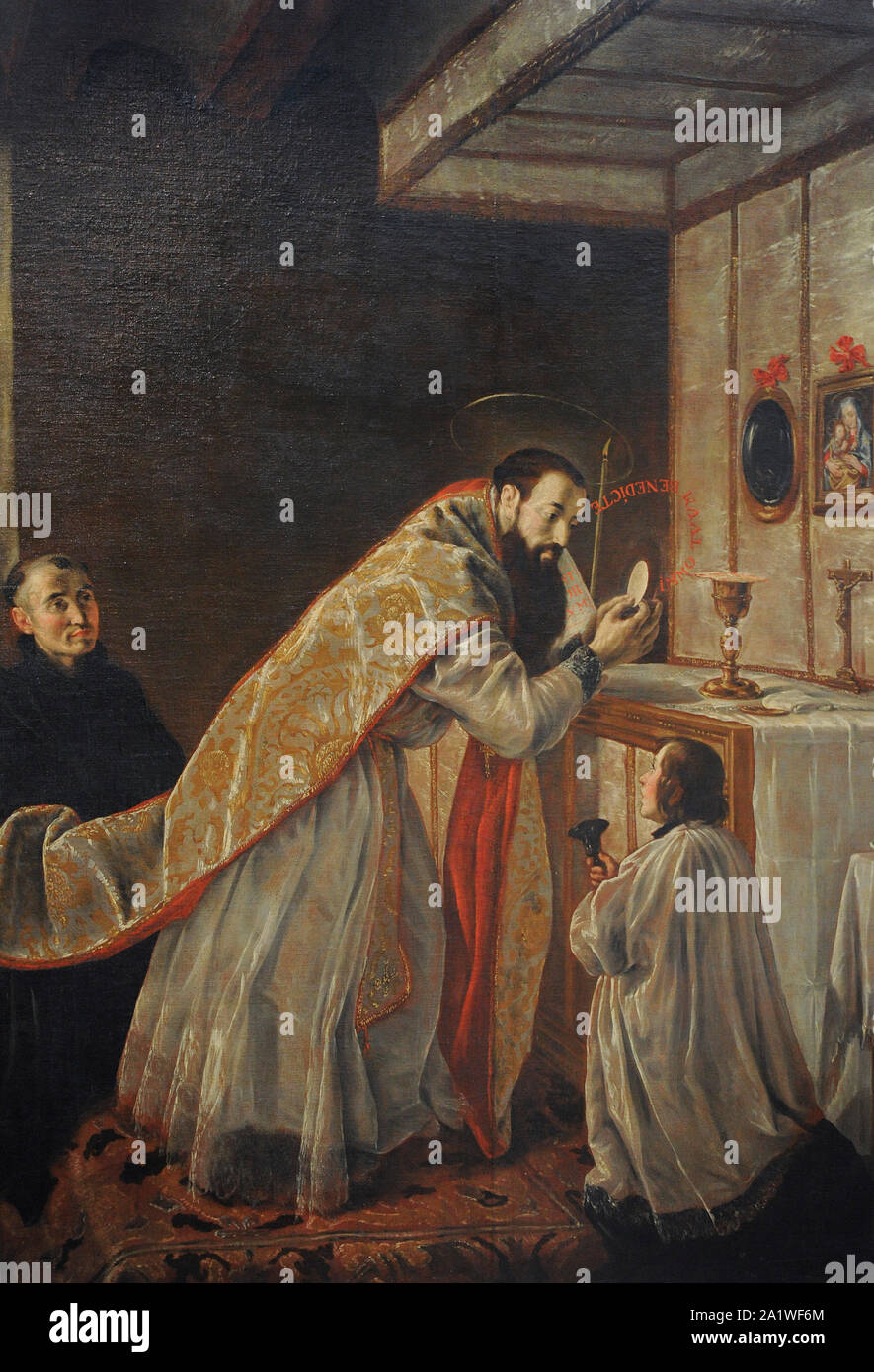 Frate Juan Ricci (1600-1681). Pittore spagnolo. San Benedetto di celebrare la Messa, ca.1648, San Fernando Accademia Reale di Belle Arti. Madrid. Spagna. Foto Stock
