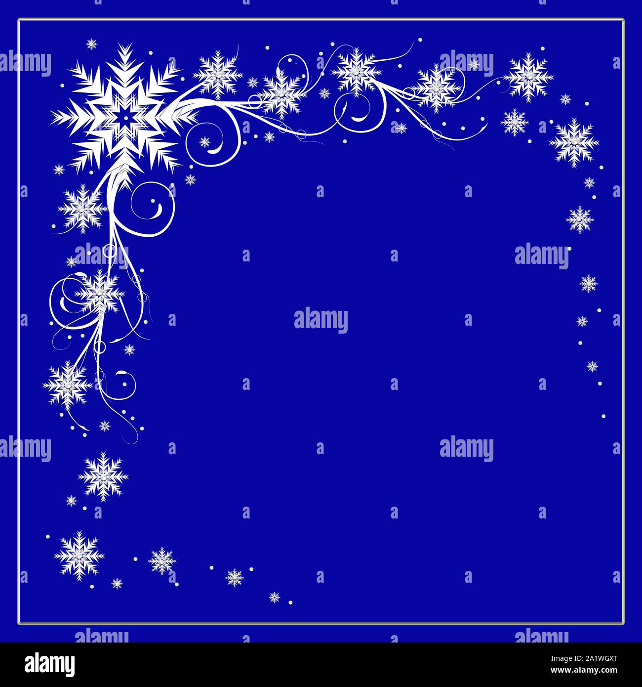 Square Royal Blue inverno sfondo con fiocchi decorativi e area di testo disponibile in centro. Foto Stock