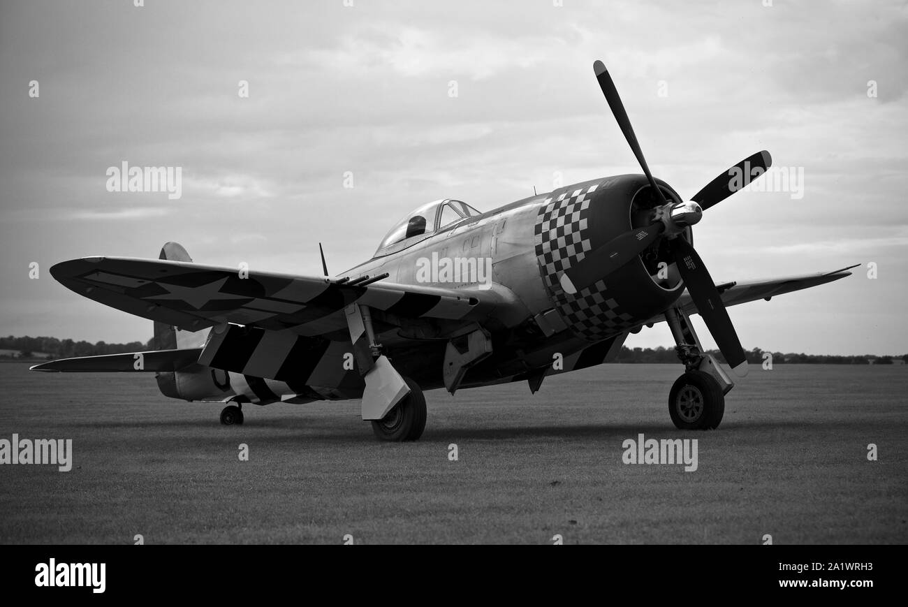 Repubblica P-47D Thunderbolt (G-Thun) sul flightline al Duxford battaglia della Gran Bretagna su airshow il 22 settembre 2019 Foto Stock