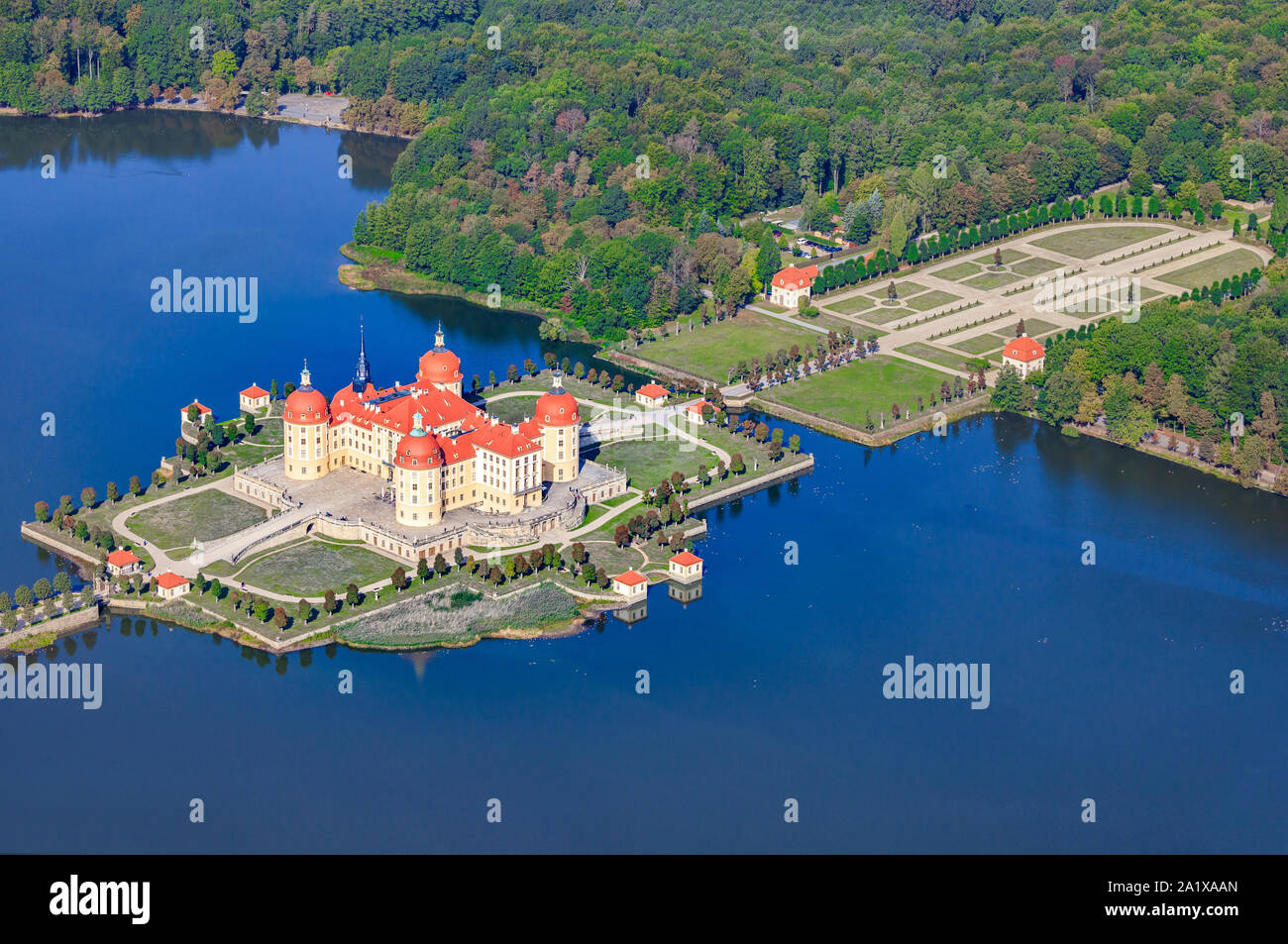 Veduta aerea del castello di Moritzburg, Sassonia - Germania Foto Stock