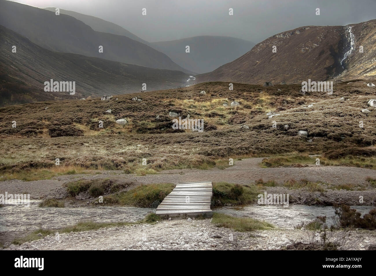 Cairngorms National Park. Percorso attorno a Loch Muick, Aberdeenshire, Scotland, Regno Unito Foto Stock