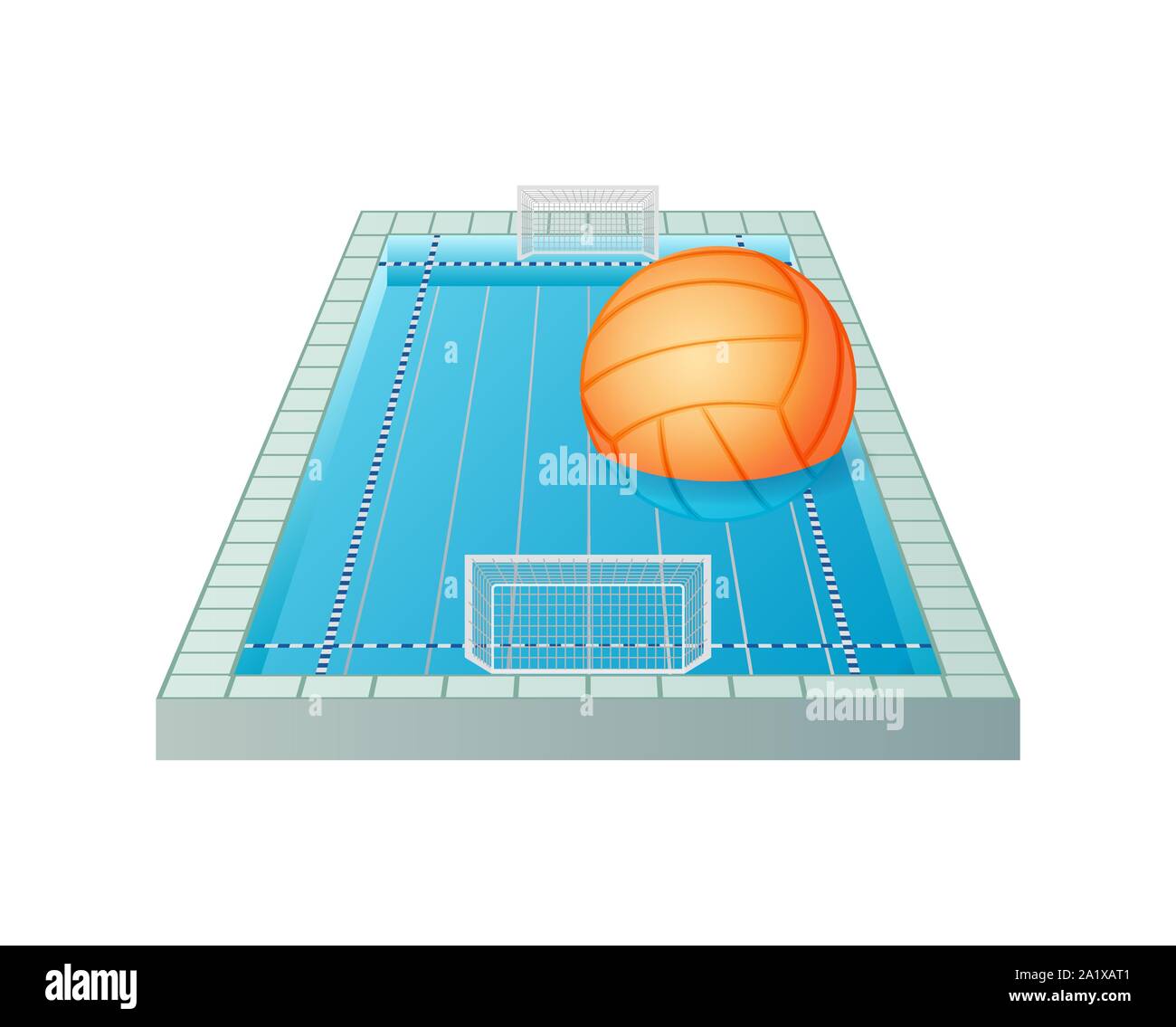 3d pallanuoto piscina con obiettivi e sfera arancione Illustrazione Vettoriale