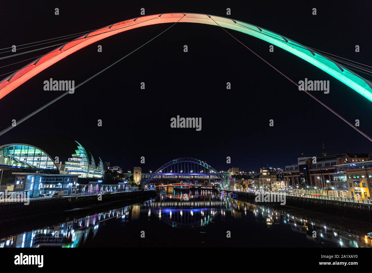 Newcastle Upon Tyne, Quayside di notte Foto Stock