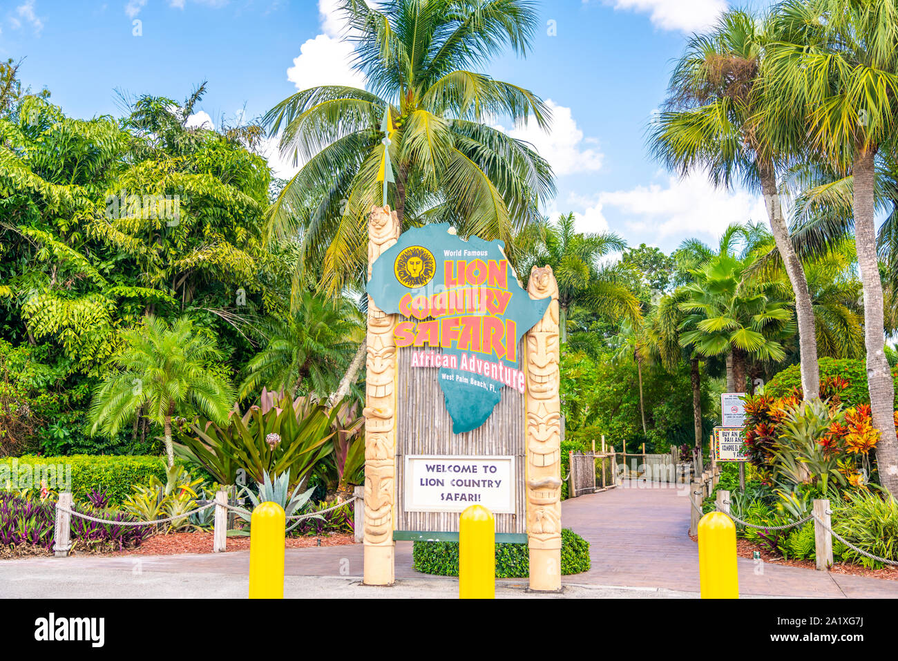 Florida, Stati Uniti d'America - 19 Settembre 2019: ingresso al Lion Country Safari Park di West Palm Beach Florida Foto Stock