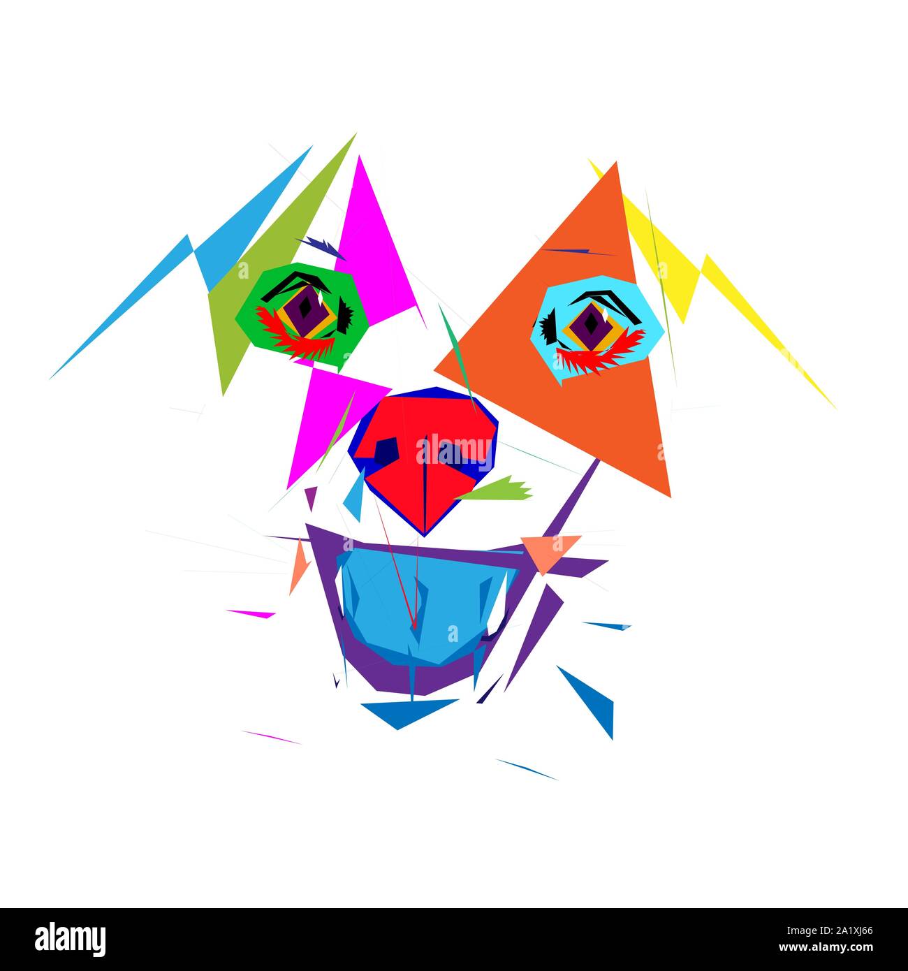 Multi-colore di testa di un cane. Disegno grafico in stile cubismo. Illustrazione Vettoriale