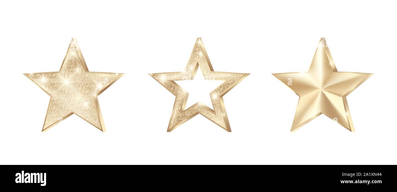 Set di stelle dorate con glitter. Decorazione di natale l'elemento. Il lusso elegante award - Star. Illustrazione Vettoriale Illustrazione Vettoriale