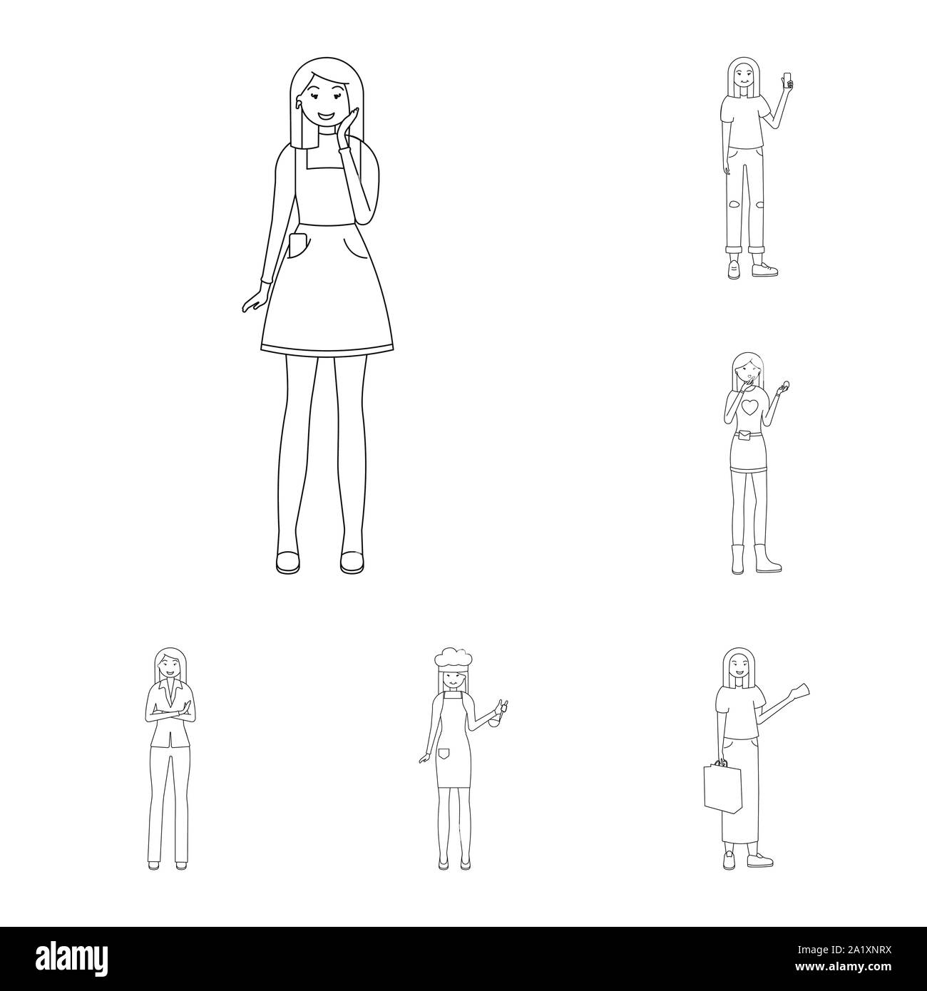 Il design del vettore di postura e logo dell'umore. Set di postura e stock femmina illustrazione vettoriale. Illustrazione Vettoriale