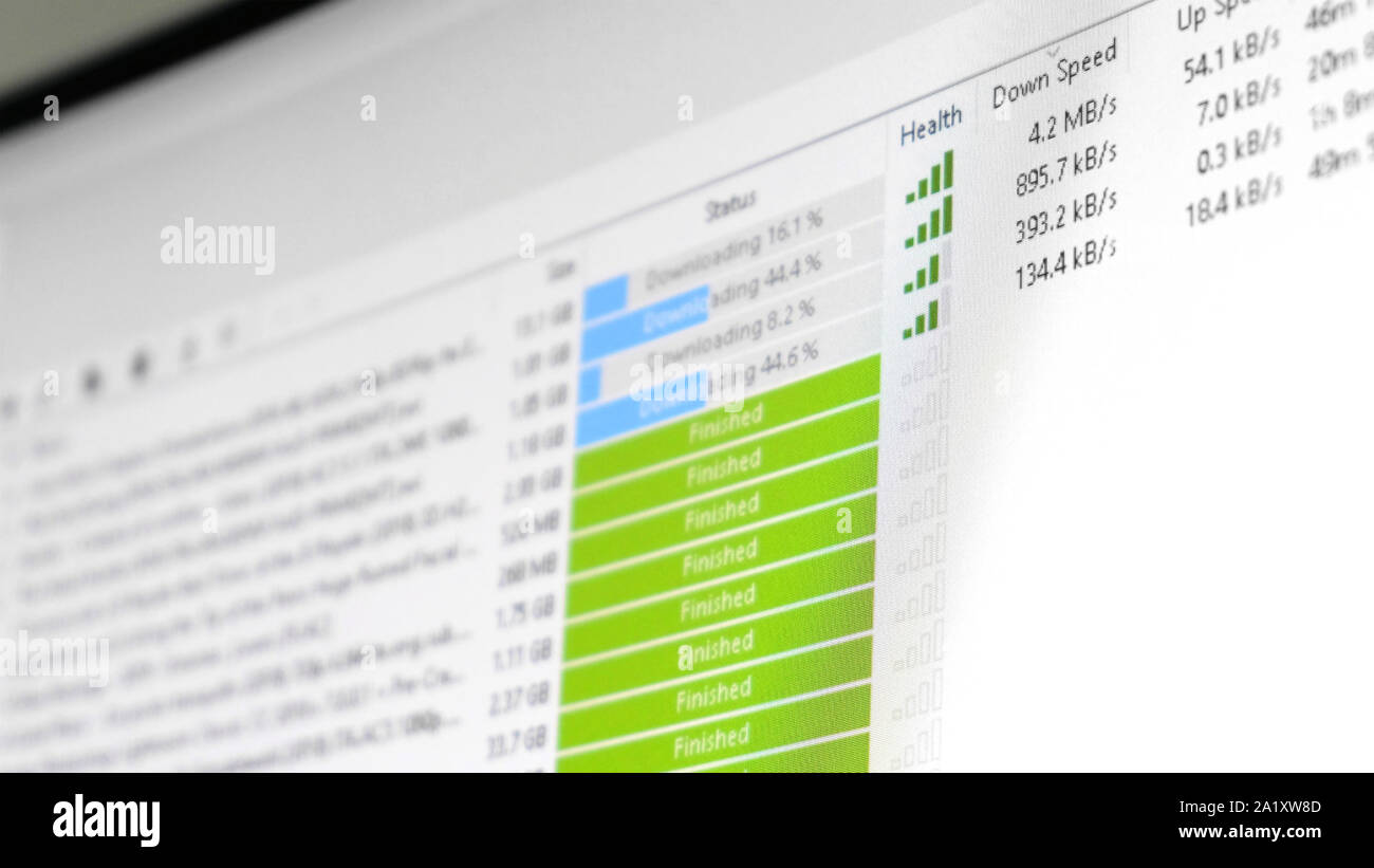 Torrent download speed - software client è il download di più file Foto Stock