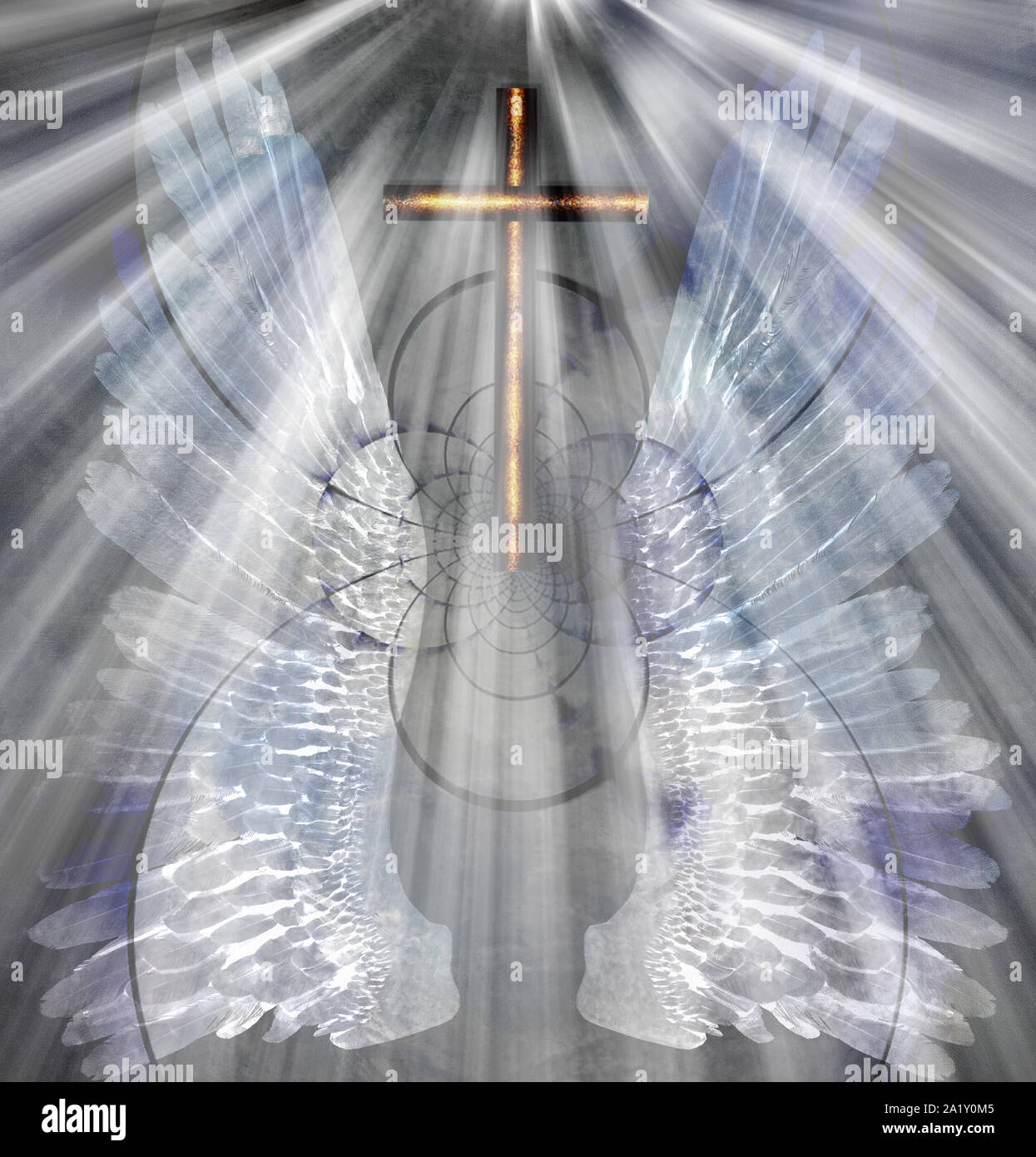 Angel Wings e splendente Santa Luce Foto Stock