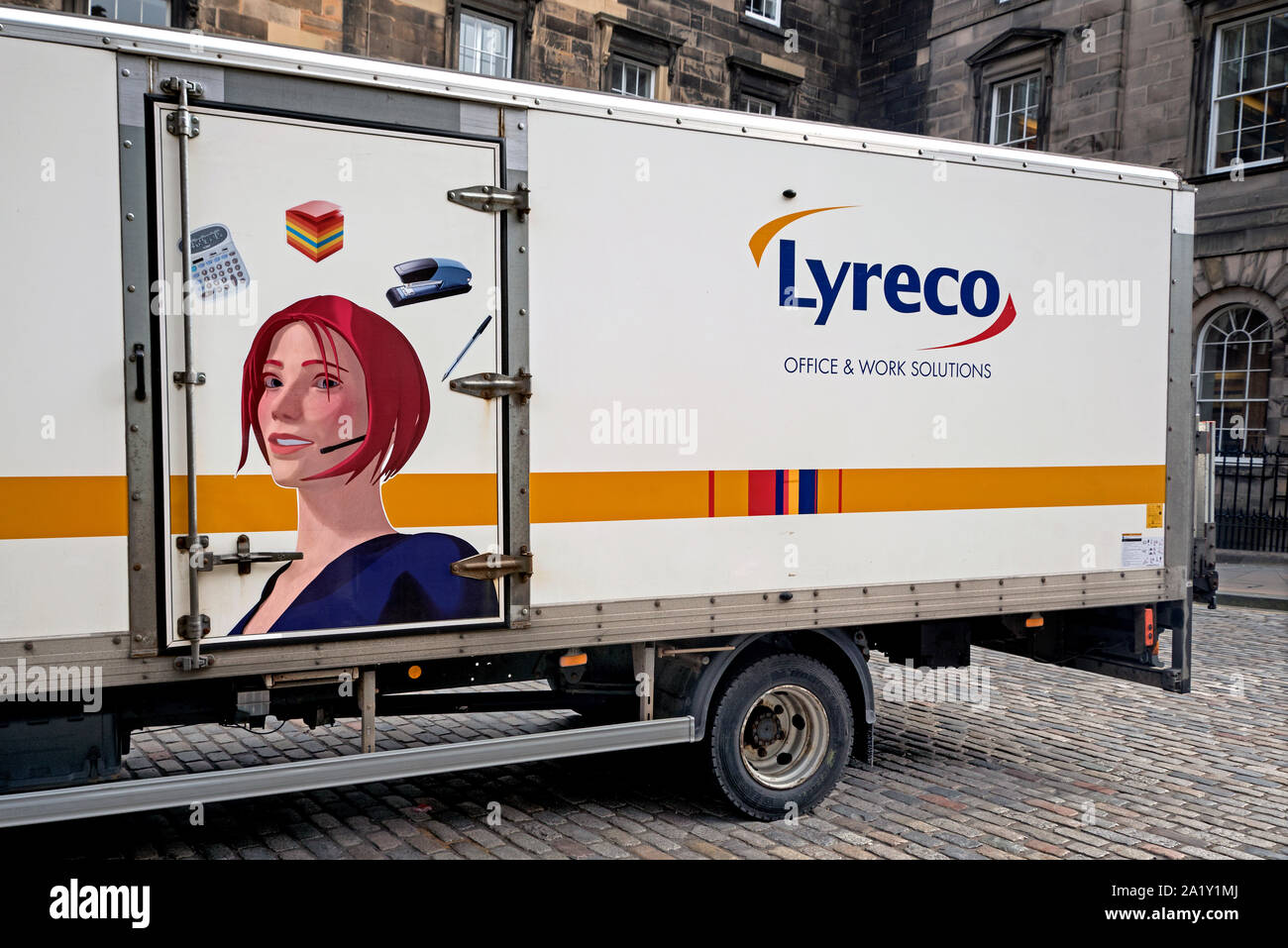 Lyreco consegna van a Edimburgo, Scozia. Foto Stock