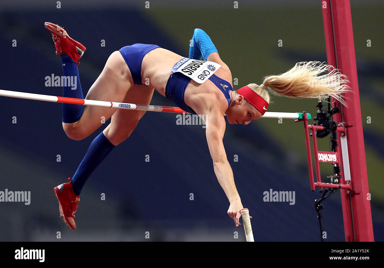 Stati Uniti d'America's Sandi Morris in azione durante la donna della Pole Vault finale del giorno tre della IAAF Campionati del Mondo Al Khalifa International Stadium, Doha, Qatar. Foto Stock