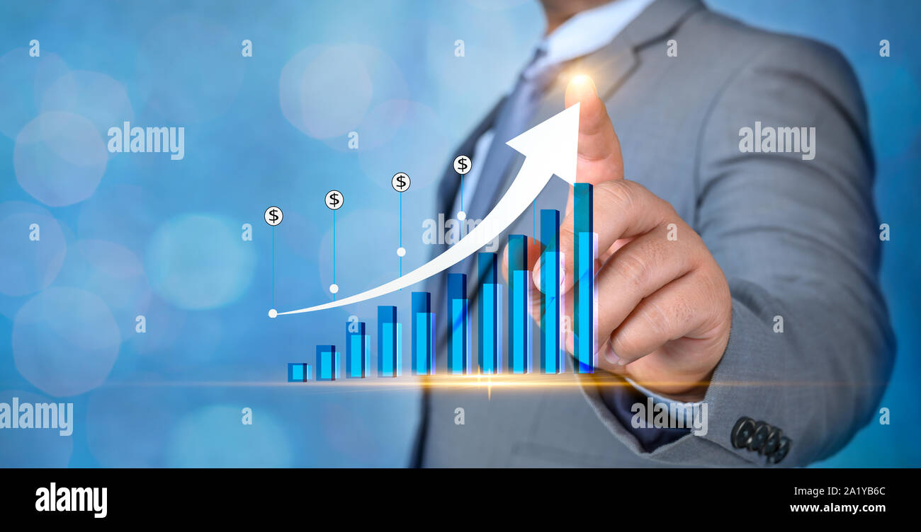 Grafico della crescita finanziaria delle comunicazioni globali Binary Smart Phone e il mondo Internet imprenditori, premere il tasto telefono per comunicare in Internet S Foto Stock