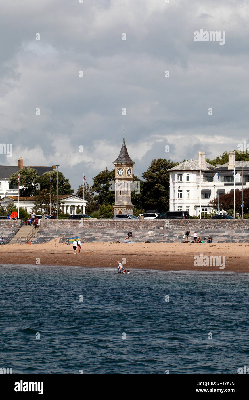 Nuove difese costiere in fase di completamento a Exmouth porto e il lungomare. 2019. Seawall. Foto Stock