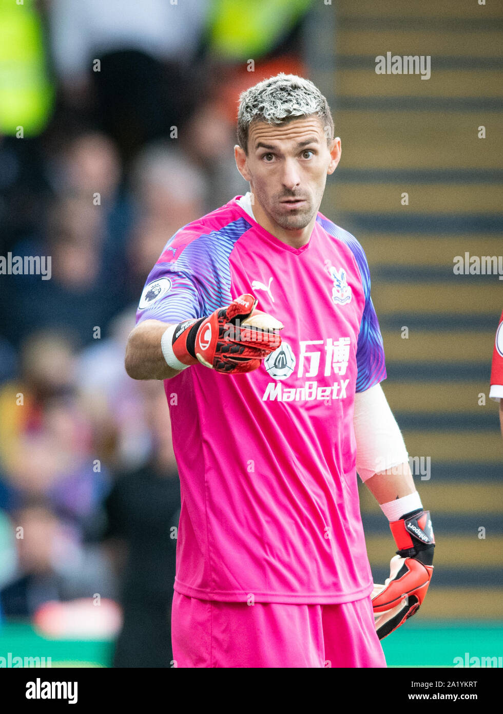 Londra, Regno Unito. 28 Sep, 2019. Il Palazzo di Cristallo Vincente Guaita durante il match di Premier League tra Crystal Palace e Norwich City a Selhurst Park, Londra, Inghilterra il 28 settembre 2019. Foto di Andrea Aleksiejczuk/prime immagini multimediali. Credito: prime immagini multimediali/Alamy Live News Foto Stock