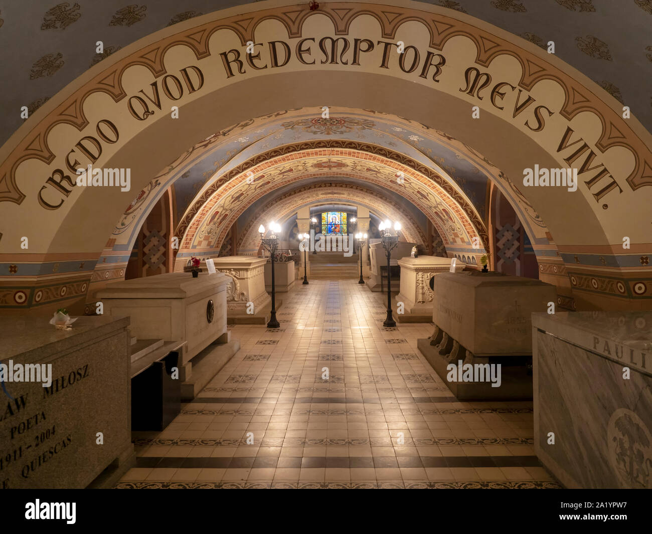 Interno della cripta della Chiesa sulla roccia a Cracovia, Polonia Foto Stock