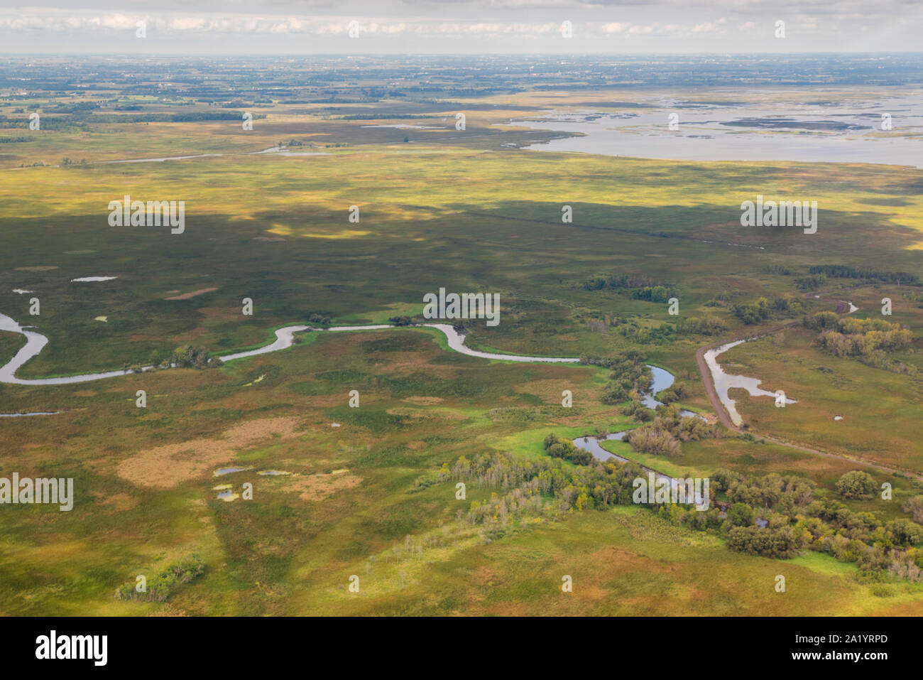 Fotografia aerea di Horicon Marsh, vicino Horicon, Wisconsin, Stati Uniti d'America. Foto Stock