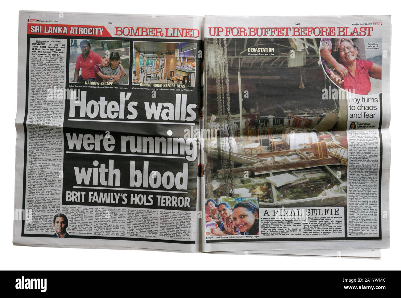 Le pagine interne del Daily Mail circa la Sri Lanka bombardamenti a Pasqua 2019 Foto Stock