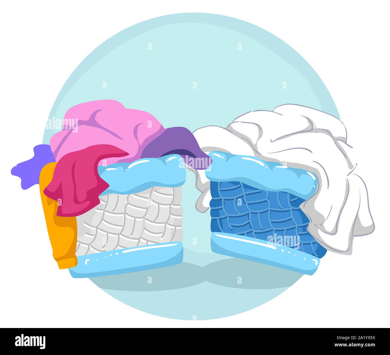 Illustrazione del lavoro domestico, ordinare Fuori Servizio lavanderia tra bianco e colorato Foto Stock