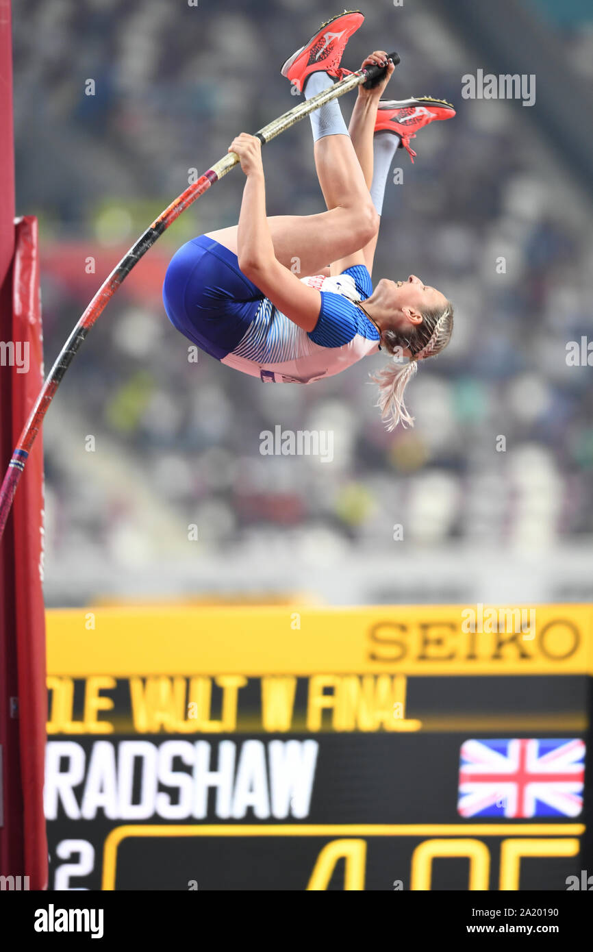 Holly Bradshaw (Gran Bretagna). Pole Vault donne finali. IAAF mondiale di atletica, Doha 2019 Foto Stock