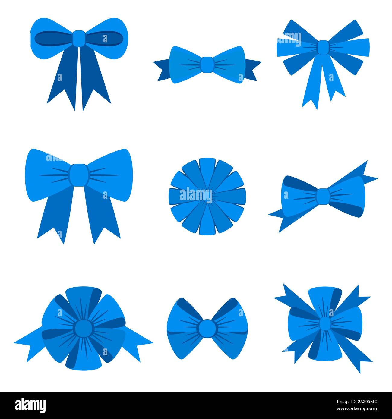 Eleganti archi blu da un nastro largo. Arredo per biglietti di auguri Illustrazione Vettoriale