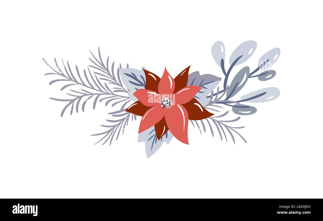 Vettore di Natale bouquet floreale con frutti di bosco e di Abete rami con posto per il testo. Isolato xmas illustrazione per l'inverno greeting card design, divisore Illustrazione Vettoriale