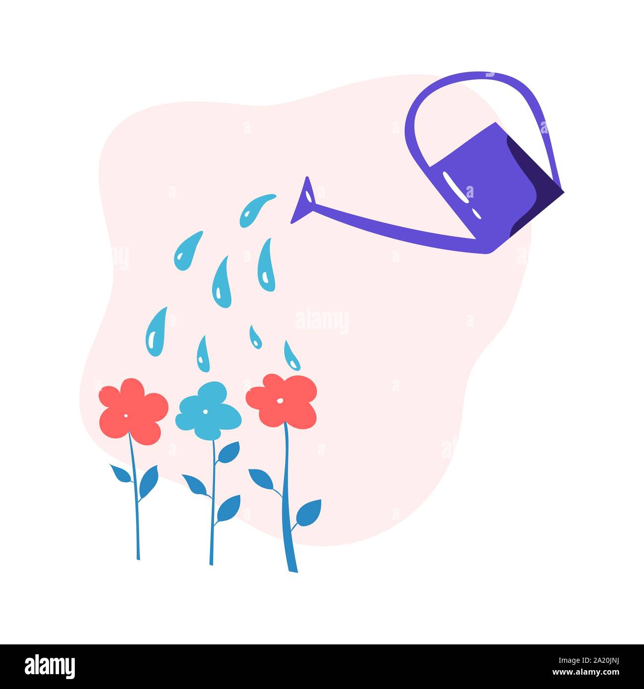 Il vettore può irrigazione acqua fiori nel giardino. Illustrazione concetto circa il fiore per la custodia dei bambini prenota, web design Illustrazione Vettoriale
