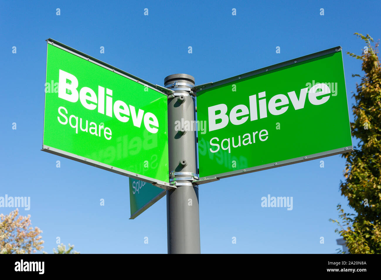 Credo Square segno, il Wiend, Wigan, Greater Manchester, Inghilterra, Regno Unito Foto Stock