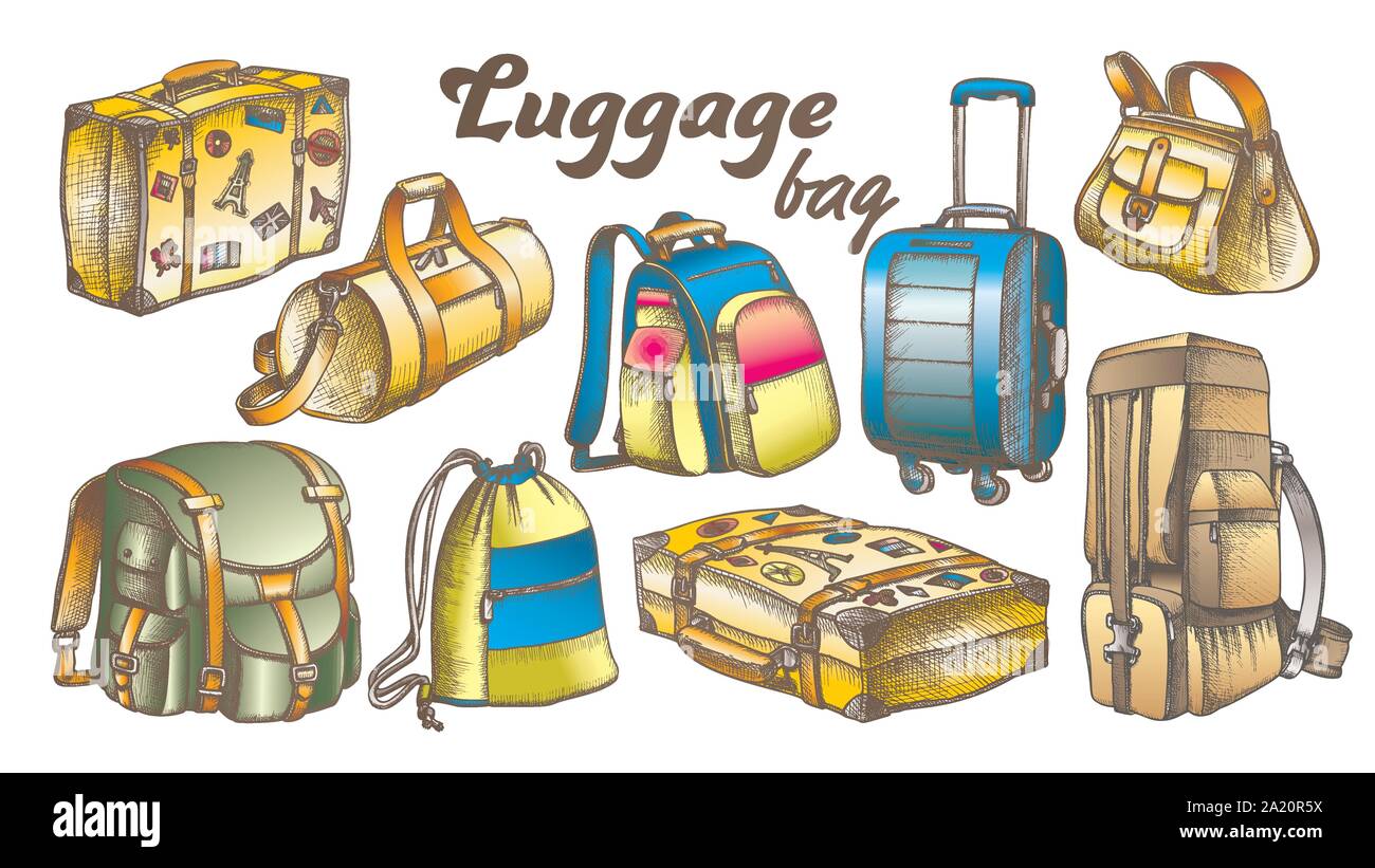 Il ritiro del bagaglio colore impostato vettore Illustrazione Vettoriale