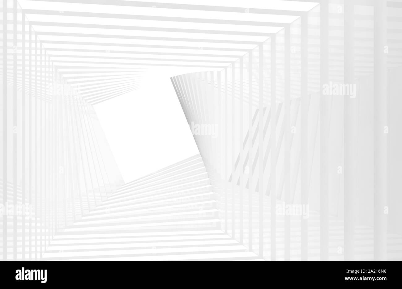 Abstract bianco sullo sfondo di tunnel, ritorto interno con quadrato bianco vuota copia area spazio alla fine. 3d rendering immagine Foto Stock