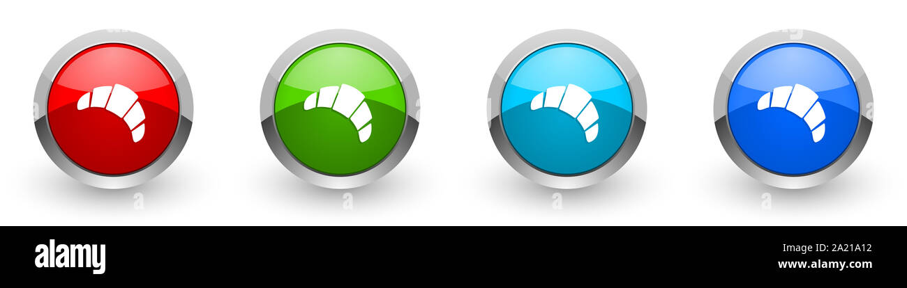 Cornetto argento metallizzato icone lucido, set di design moderno pulsanti per il web, internet e applicazioni mobili in quattro opzioni di colori isolati su whit Foto Stock