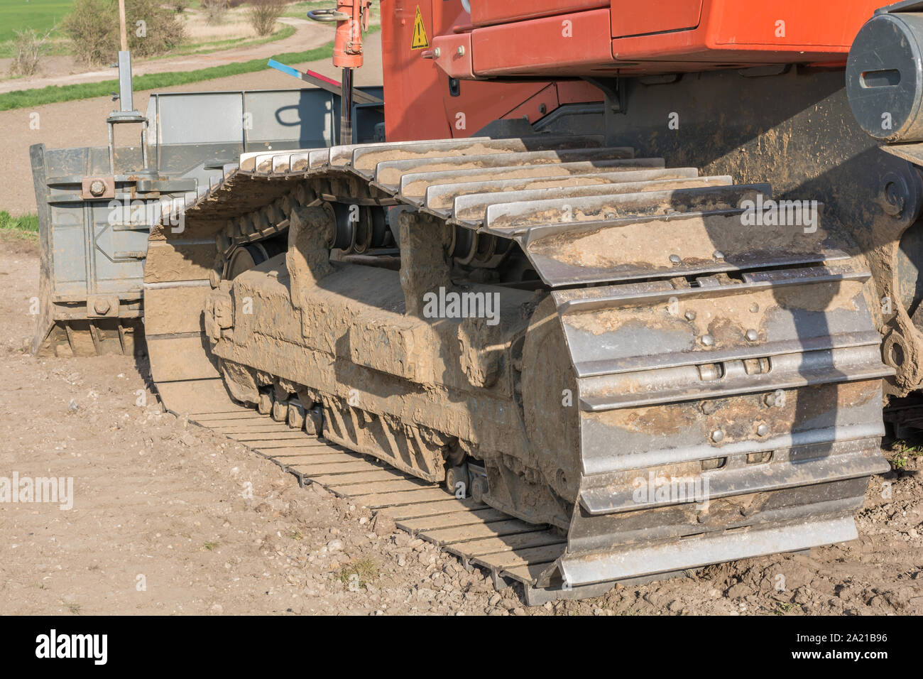 Trasmissione a catena di un bulldozer in dettaglio Foto Stock