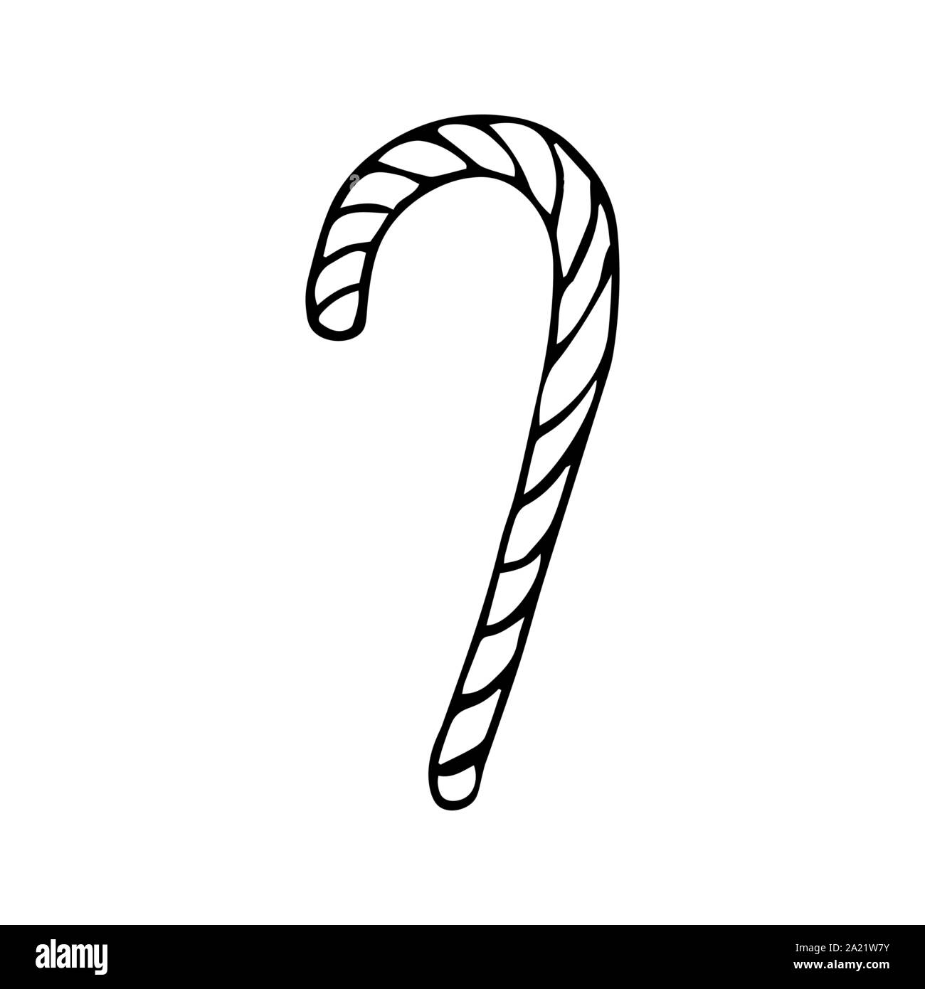 Inverno candy cane. Disegno a mano. Contorno nero su sfondo bianco. Immagine può essere utilizzato nei periodi di Natale e Anno Nuovo biglietti di auguri, poster, volantini, banner, logo ecc. Illustrazione Vettoriale. EPS10 Illustrazione Vettoriale