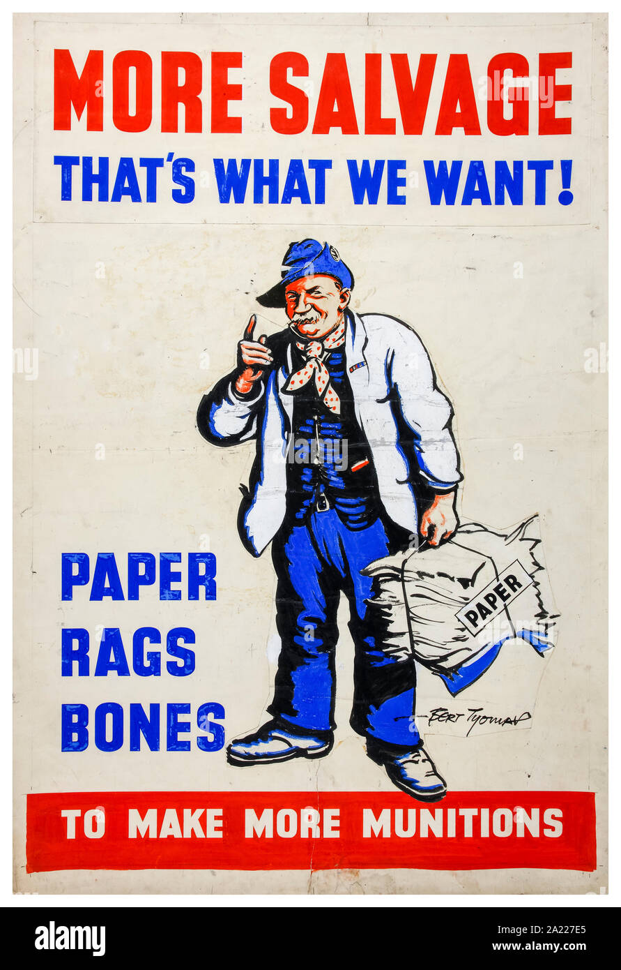 British, WW2, recupero, più salvare il salvabile, quello è che cosa vogliamo, (rag e uomo di osso), poster, 1939-1946 Foto Stock