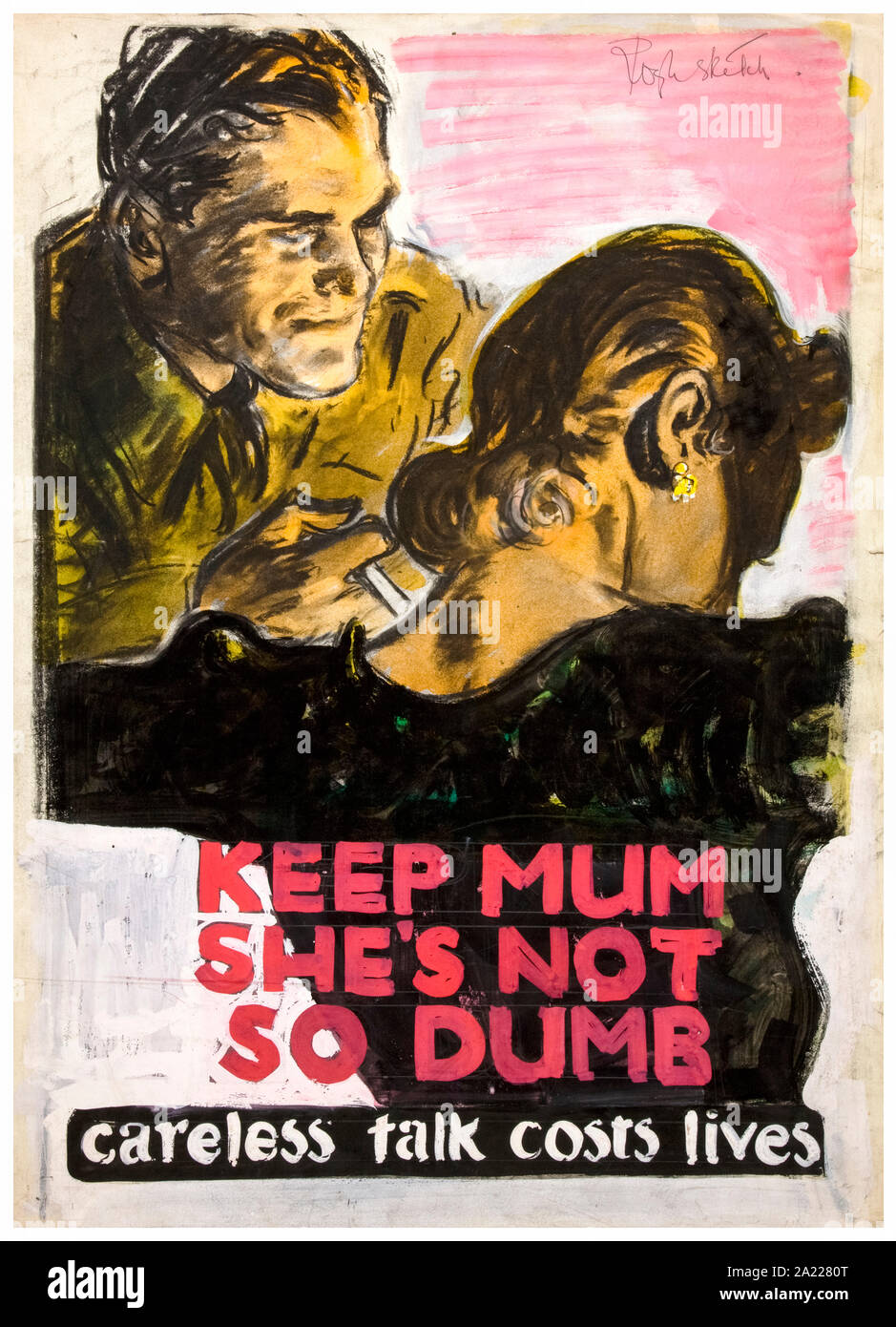 British, WW2, incurante parlare poster, mantenere la mamma - lei non è così stupido, (soldato e donna) 1939-1946 Foto Stock