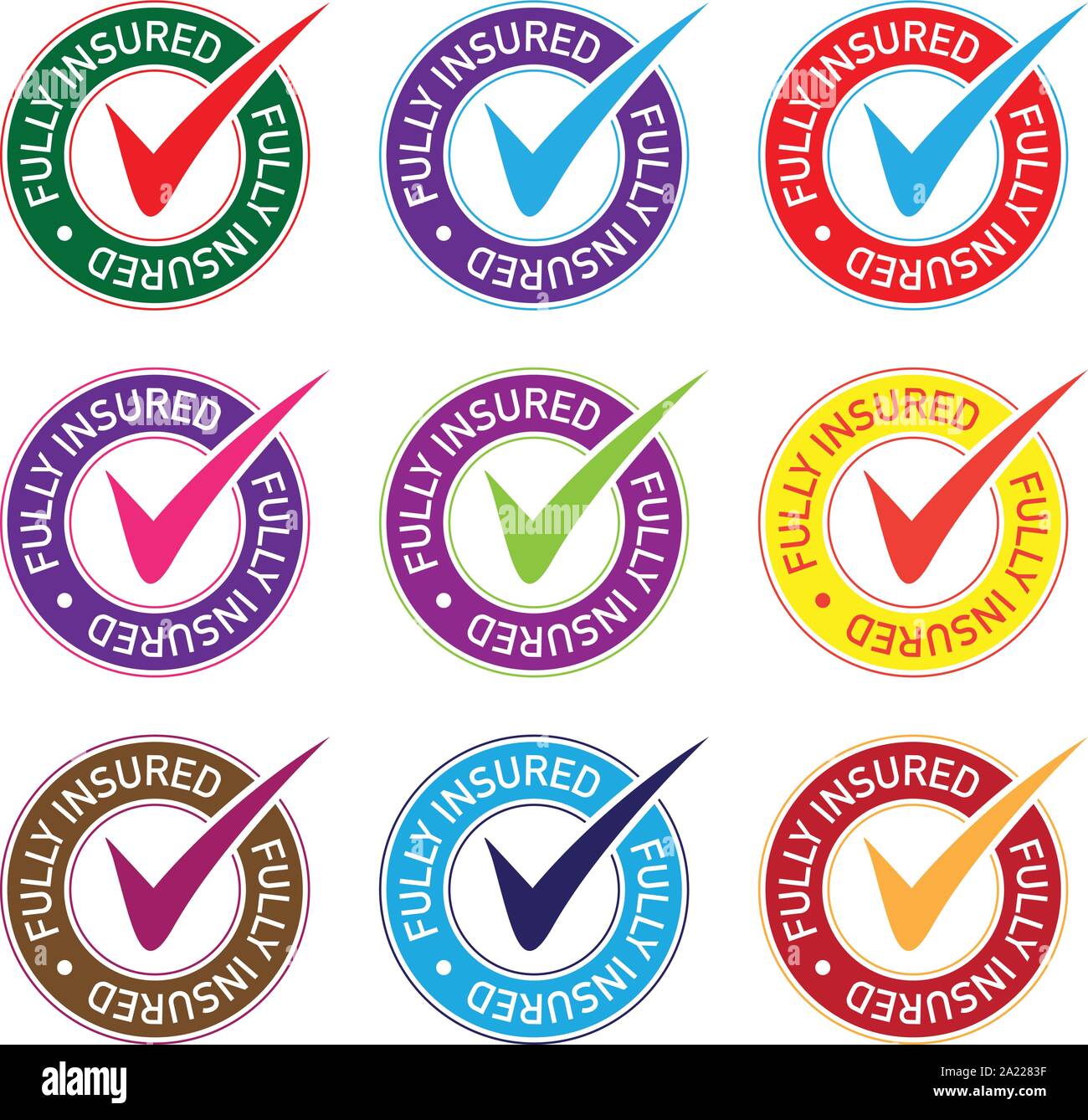 Completamente assicurato icona impostare Illustrazione Vettoriale