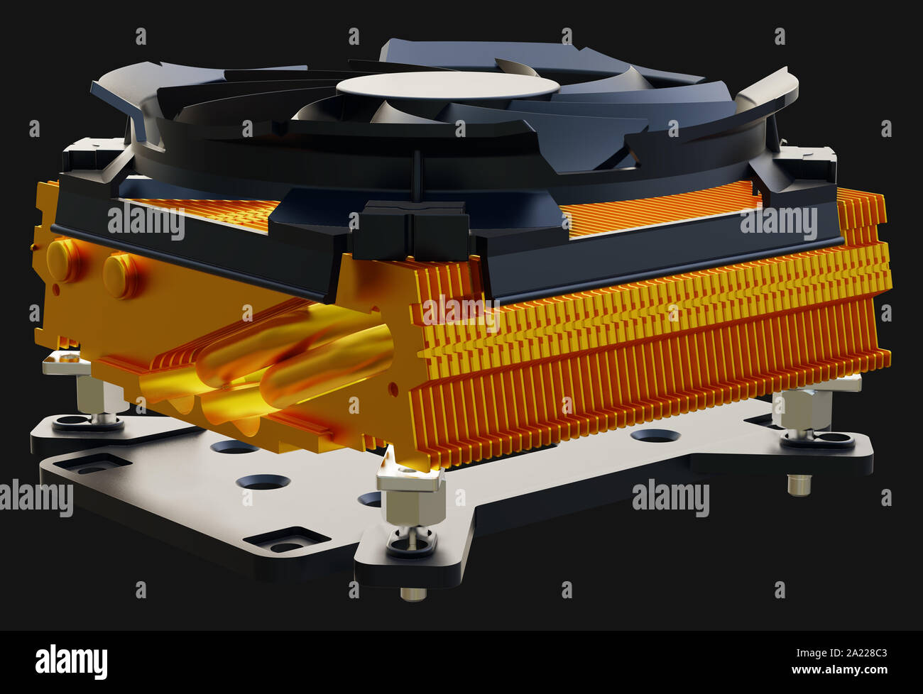 Ventola del computer isolati su sfondo nero. Il rendering 3D. Foto Stock