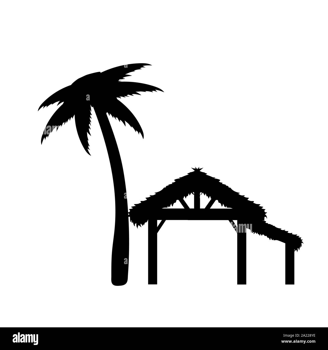 Silhouette di legno vuoto capannone in cui nato Gesù. Presepe di Natale illustrazione. Illustrazione Vettoriale