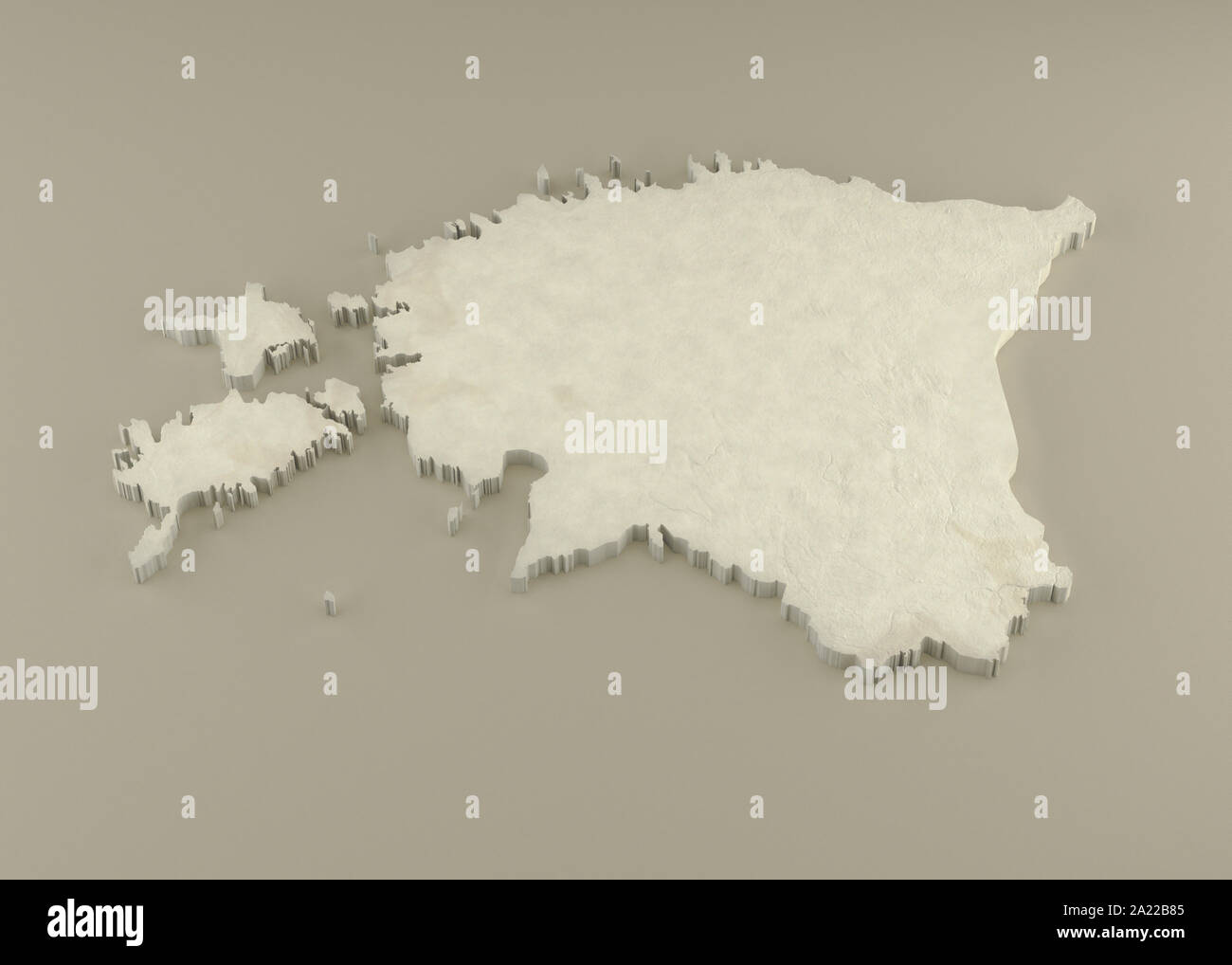 Estruso 3D Mappa politico dell'Estonia con rilievo come la scultura in marmo di una luce sfondo beige Foto Stock