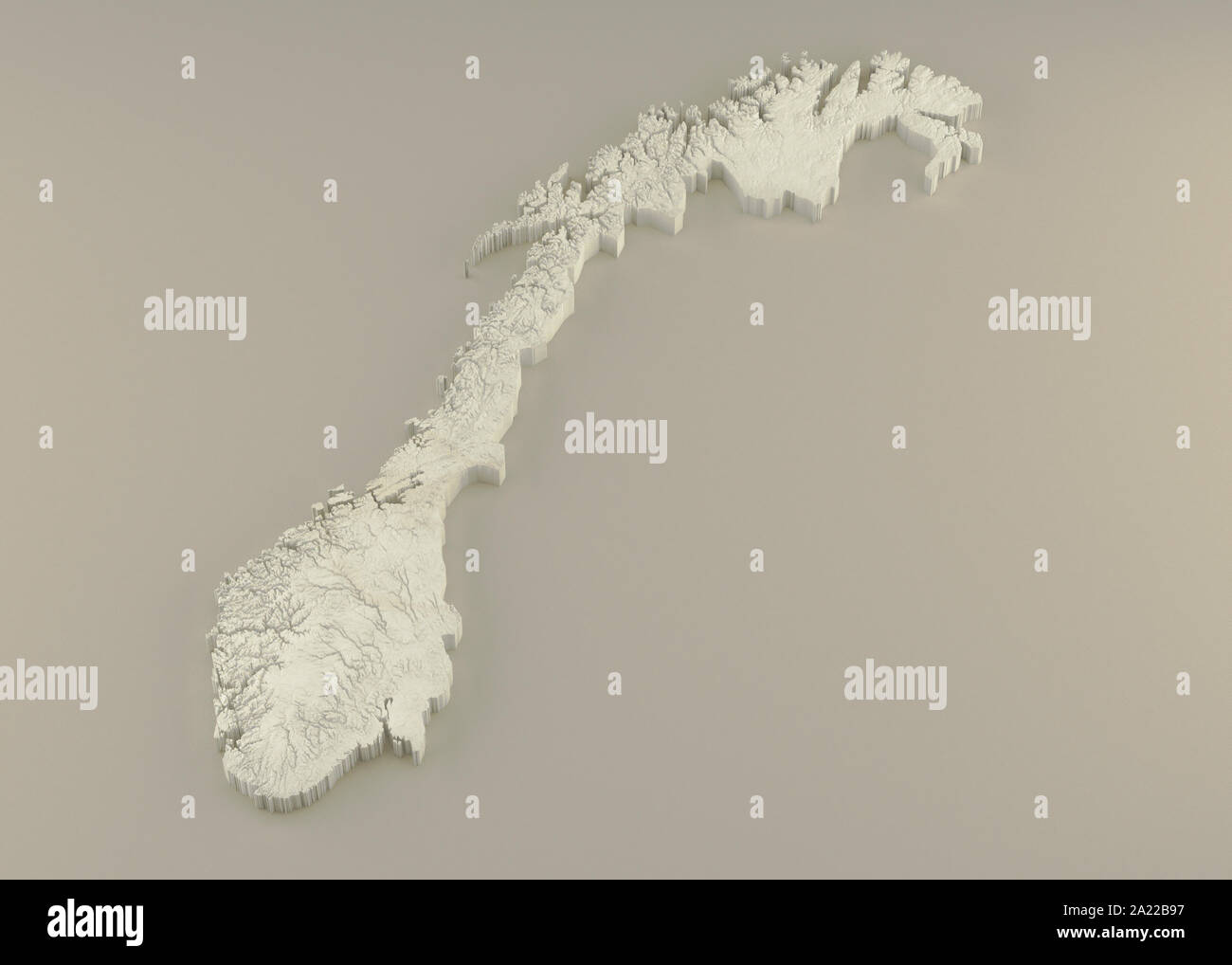 Estruso 3D carta politica della Norvegia con rilievo come la scultura in marmo di una luce sfondo beige Foto Stock