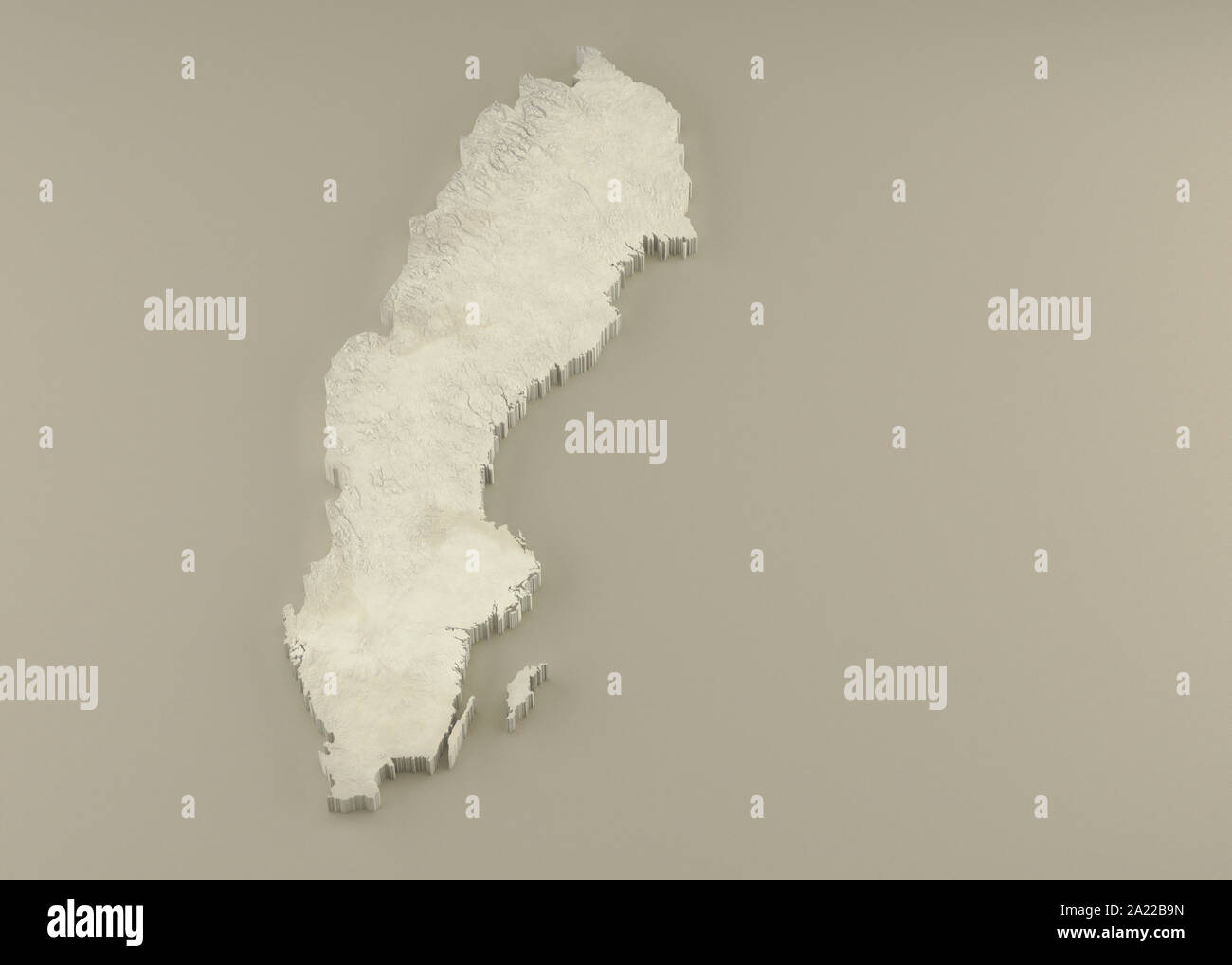 Estruso 3D carta politica della Svezia in rilievo come la scultura in marmo di una luce sfondo beige Foto Stock